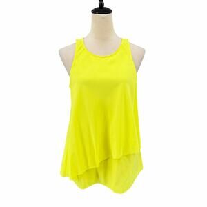 Trina Turk NWT Kesso Bright Neon Yellow 100% Silk Layered Hem Tank Blouse